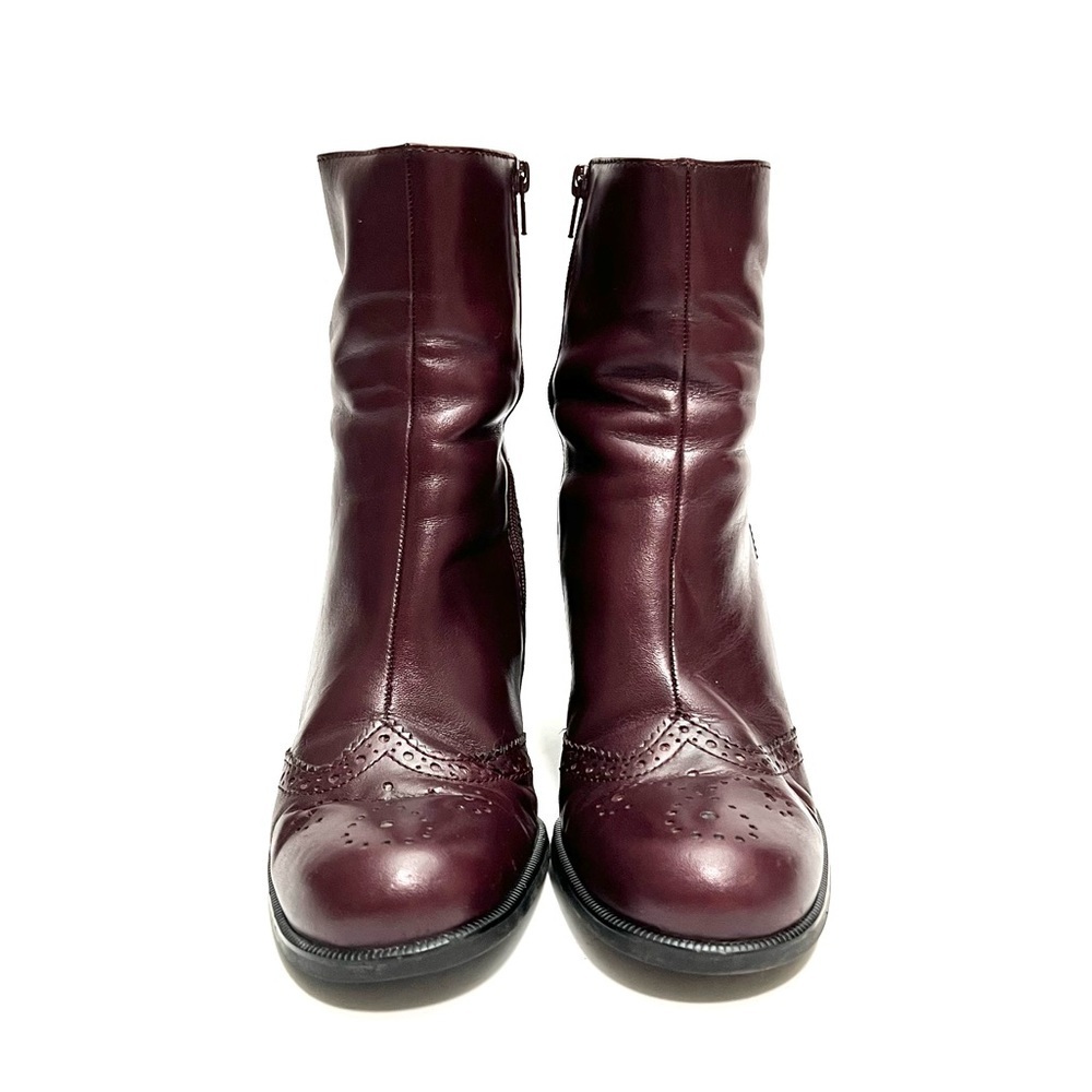Vintage 1990s oxblood leather brogue wingtip zip up heeled ankle boots - Picture 2 of 9
